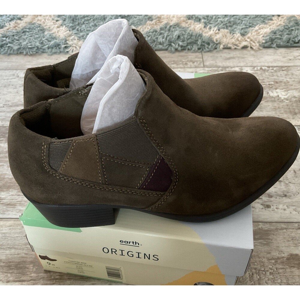 NIB EARTH ORIGINS CHRISTINE SUEDE ANKLE BOOTIES OLIVE WOMEN’S 9W